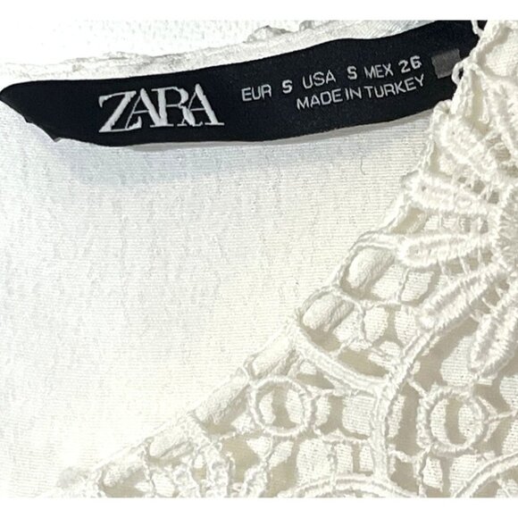 Zara 100% Viscose White Peter Pan Lace Collar Black Tie Blouse Top - Picture 5 of 6